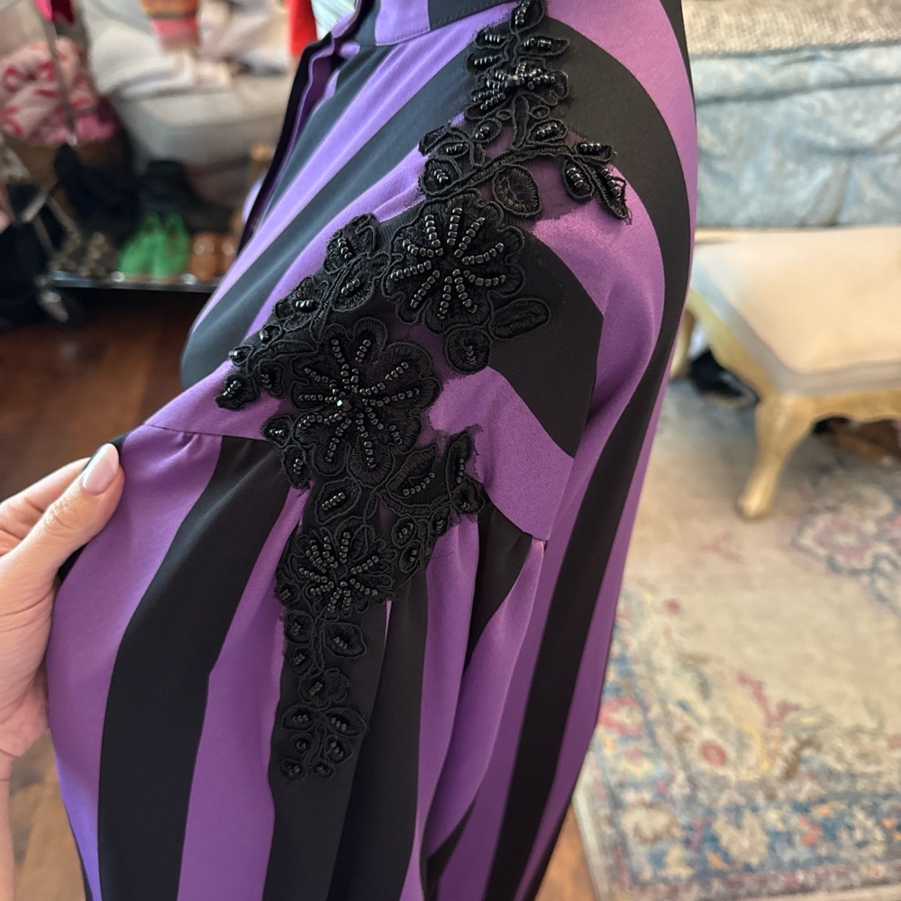 Striped Purple & Black Maxi Dress with Ruffle Hem - Picture 6 of 9
